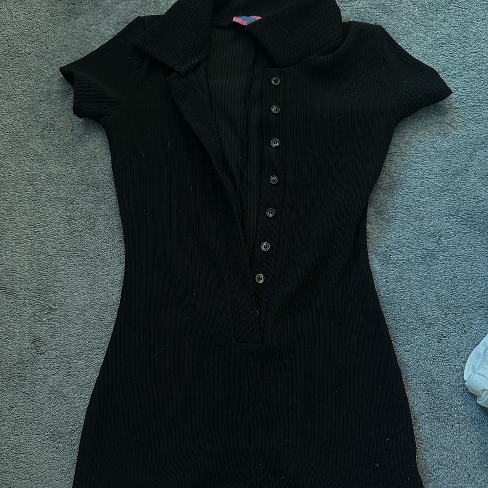 Black Button-Up Collared romper